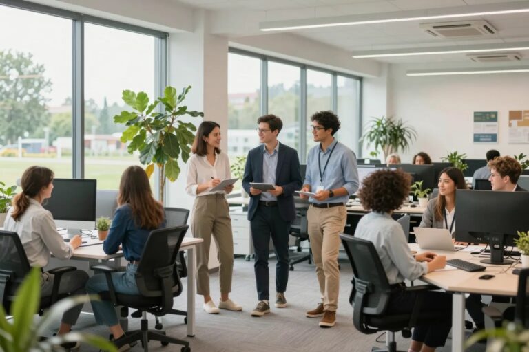 Diverses Team baut Unternehmenskultur und Werte in modernem Büro