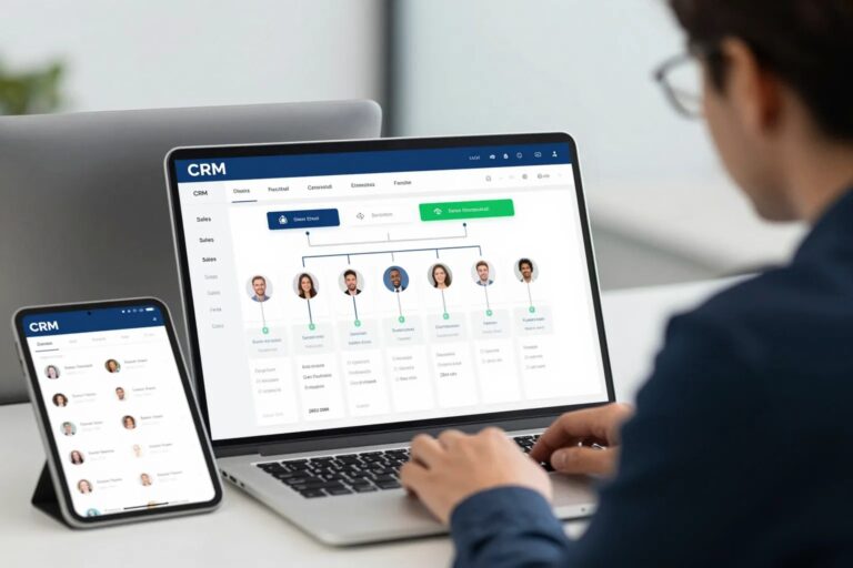 CRM-Dashboard auf Laptop und Tablet — Sales-Pipeline-Visualisierung
