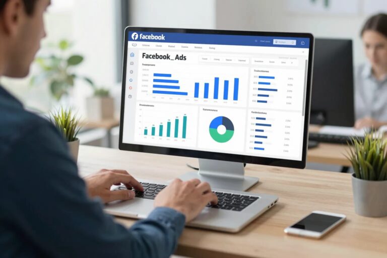 Marketer erstellt Facebook-Ads-Kampagne mit Targeting und Metriken