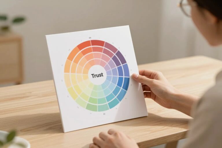 Designerin wählt Markenfarben aus Farbpalette — Farbpsychologie