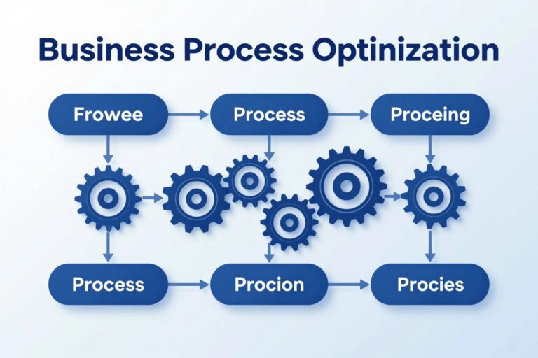 Konzept Prozessoptimierung — Zahnräder und Workflow-Diagramm