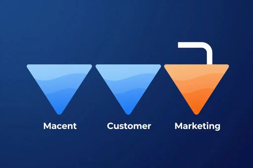 Magnet zieht Geschäftsleads an — abstrakte Visualisierung Marketing-Funnel