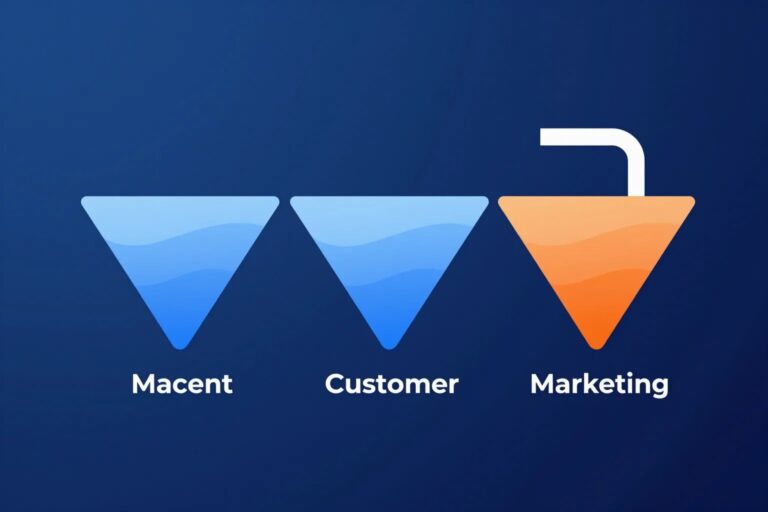 Magnet zieht Geschäftsleads an — abstrakte Visualisierung Marketing-Funnel
