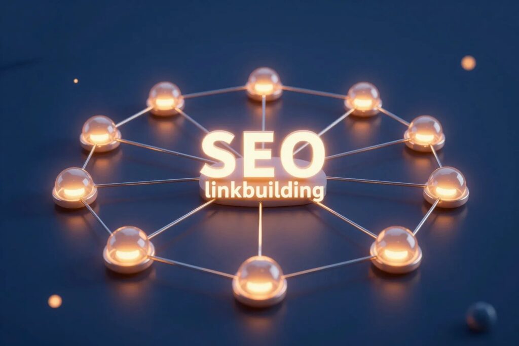 Verbundenes Netzwerk leuchtender Kettenglieder — SEO Linkbuilding-Konzept