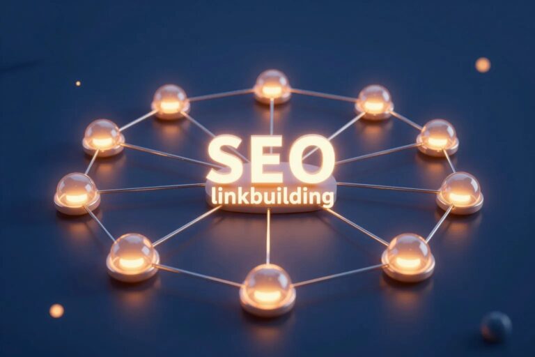Verbundenes Netzwerk leuchtender Kettenglieder — SEO Linkbuilding-Konzept