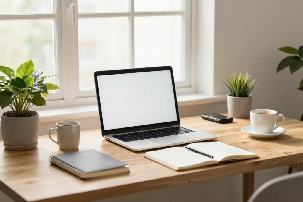Modernes Home-Office-Setup für nebenberufliche Tätigkeit