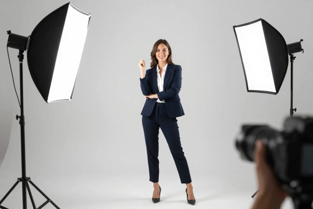 Professionelle Person bei Personal-Branding-Fotoshooting in modernem Studio