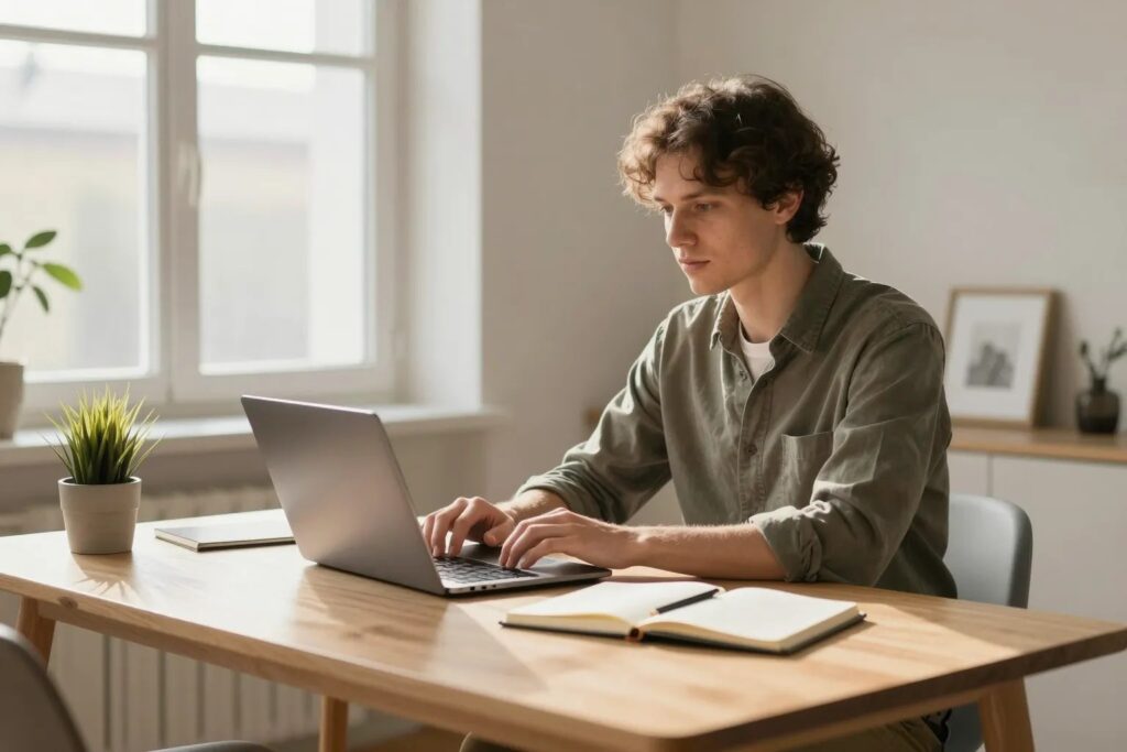 Solo-Unternehmer arbeitet fokussiert im Home-Office