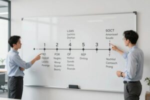Roadmap-Visualisierung mit nummerierten Phasen auf Whiteboard