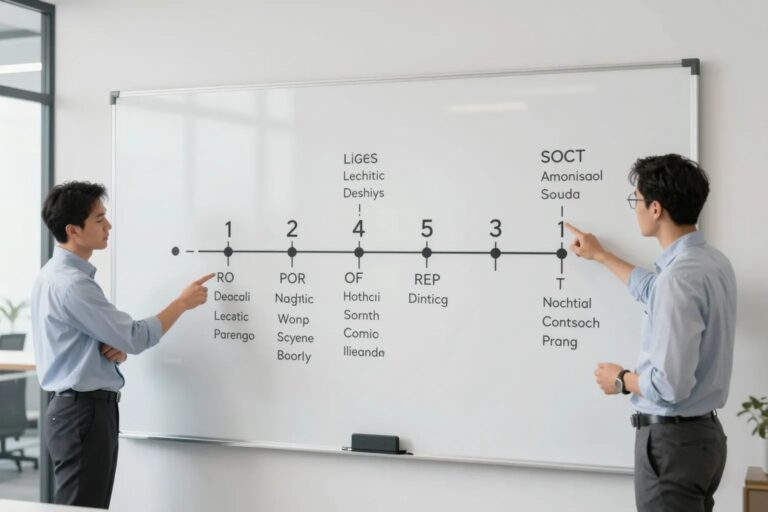 Roadmap-Visualisierung mit nummerierten Phasen auf Whiteboard